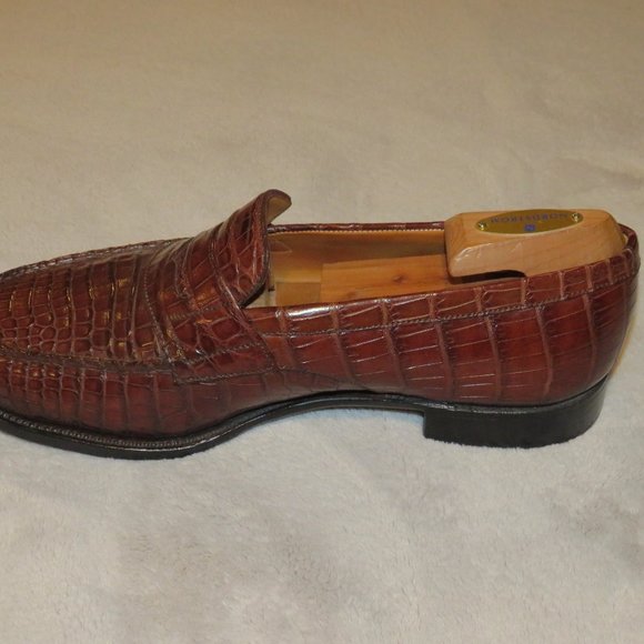 J.M. Weston 180 Brown Crocodile Belly Loafers 9E - Picture 3 of 11